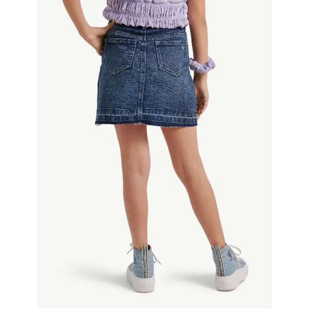 Justice Girls High Rise Icon Destructed Denim Skirt, Size XL 16/18